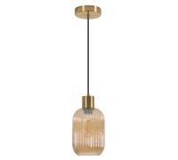 Goeco Modern Pendant Light In Ribbed Glass With Gold Finish & Black Cable Goeco Gold