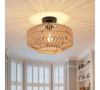 Goeco Rattan Pendant Ceiling Light, Vintage Style Ceiling Light, E27 Ø30cm in Brown Goeco Brown