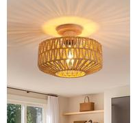 Goeco Rattan Pendant Ceiling Light, Vintage Style Ceiling Light, E27 in Natural | Size: 12 inches Goeco Natural 12 inches