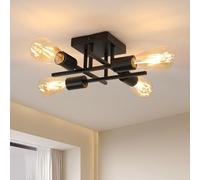 Goeco Sputnik Chandelier, Vintage 4 Lampholder E27 Metal Ceiling Light with Square Base, Modern Industrial Ceiling Lamp for Bedroom, Living Room, Dining Room, Kitchen, Black