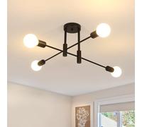 Goeco Sputnik Industrial Chandelier, 6 Bulbs, E27 Lamp Holder, Vintage Ceiling Light, 180° Adjustable Pendant Lamp for Bedroom or Living Room, Black, 70 cm