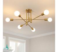 Goeco Vintage Ceiling Light, 6 Lights, E27 Lamp Holder, 180° Adjustable Pendant Light, Industrial Gold Ceiling Light for Living Room, Bedroom, Kitchen, Bulbs Not Included
