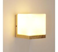 Goeco Vintage E27 Wood Interior Wall Lamp, Glass Wall Light, Square in White Goeco White