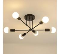 Goeco Vintage Metal Ceiling Light with E27 Lampholder, Industrial Chandelier Ceiling Lighting Fixture with 6 Arms, Black Semi-Flush Ceiling Lamp for Bedroom, Living Room, Dining Room, Kitchen