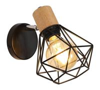 Goeco Wall Light Industrial, E27, 360° Adjustable Wooden Metal Wall Light in Black Goeco Black