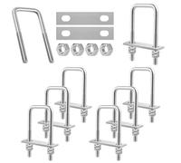 GOEDCH Square Stainless Steel U Shackle: 8 Pieces 40 mm x 100 mm U Bolts with Thread M8, Durable U-Screws with Nuts and Frame Plate for Fence Posts, Pipe Attachment, Car Towing