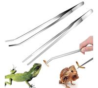 GOEDEKE 2 Pcs Feeding Tongs,10.6inch Stainless Steel Long Tweezers,Reptile Feeding Tongs, Aquarium Tweezers Straight and Curved Long Tweezer Terrarium Tool Feeder Tool for Tank(Silver)
