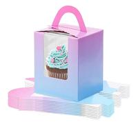 GOEDEKE Cupcake Box,10 Pcs Individual Cupcake Boxes Single Cupcake Boxes,Cake Boxes with Window,Cupcake Carrier with Inserts,Individual White Bakery Boxes with Handle,for Weddings, Birthday Parties