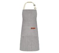 GOEDEKE Stripe Bib Apron,Aprons for Women Adjustable Apron Unisex Apron with Pocket, Cooking Apron, Kitchen Apron, Kitchen BBQ Apron, Cotton Linen Chef Apron for Cooking, Baking Gardening (Grey)