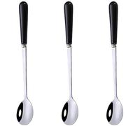 Goeielewe 3PCS Mixing Spoons for Coffee, Dessert, Ice Cream, Milkshake, Stainless Steel Iced Teaspoon with Ceramic Handle Tablespoons Espresso Cocktail Stirring Spoons, 6.8-Inch (Black)