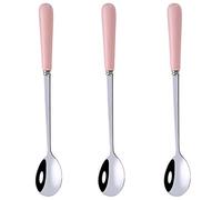 Goeielewe 3PCS Mixing Spoons for Coffee, Dessert, Ice Cream, Milkshake, Stainless Steel Iced Teaspoon with Ceramic Handle Tablespoons Espresso Cocktail Stirring Spoons, 6.8-Inch (Pink)