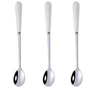 Goeielewe 3PCS Mixing Spoons for Coffee, Dessert, Ice Cream, Milkshake, Stainless Steel Iced Teaspoon with Ceramic Handle Tablespoons Espresso Cocktail Stirring Spoons, 6.8-Inch (White)