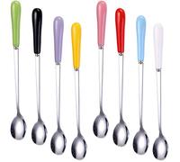Goeielewe Mixing Spoons Set of 8, Stainless Steel Iced Teaspoons with Ceramic Handle 7.6-Inch Long Soup Tablespoons Espresso Coffee Spoons Candy-Colored, Mixed Color
