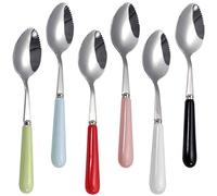 Goeielewe Set of 6 Grapefruit Spoons with Round Serrated Edges, Stainless Steel Serrated Spoon with Multicolor Ceramic Handle, Kiwi Apple Citrus Fruit, Dessert Spoon Sets (Silver)