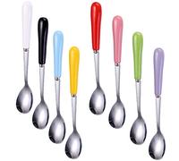 Goeielewe Set of 8 Dinner Spoons, Stainless Steel Iced Teaspoon with Ceramic Handle Soup Tablespoons Espresso Candy-Colored Coffee Spoons Mixing Spoon 5.7-Inch Long - Mixed Color