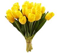 GoeJardin 20PCS Artificial Tulips Real Touch Faux Flower Moisturizing Tulips for Photography Ornaments Home Garden Wedding Party Decor Fake Flowers (Yellow)