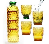 Gökotta Pineapple Cocktail Glasses Set of 4 | Handmade Orange Stackable Tumblers 250ml | Tiki Tropical Glassware for Pina Colada, Mai Tai, Juice and Summer Parties