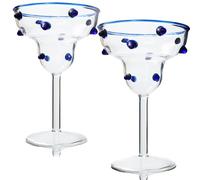 Gökotta Set of 2 Handmade Polka Dot Cocktail Glasses for Margaritas | Blue Luxury Crystal Drinking Glasses Unique Glassware Gift Set