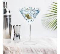 Gökotta Set of 2 Large Martini Glasses | Luxury Crystal Glass Blue Polka Dot Design | Cocktail Drinks Margarita Party Pair 260ml
