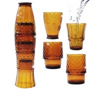 Gökotta Set of 4 Stacking Koi Carp Fish Drinking Glasses | Handmade Cocktail Glassware | Novelty Quirky Gift Set | Dinner Party Water Tumblers 250ml (Amber)