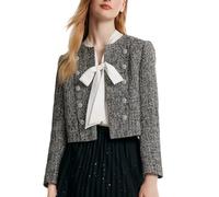 GOELIA Tweed Jackets for Women Blazers for Women UK Tweed Cropped Blazer Jacket for Women Open Front Long Sleeve Slim Fit Business Casual Blazer Black Women's Suits & Blazers Ladies Blazers UK