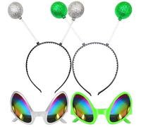 Goenb 2 Pairs Alien Headband and Glasses, Alien Antenna Headband for Adult Women Space Theme Costume for Halloween Dress Up