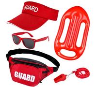 Goenb 5 PCS Life Guard Costume Accessories Kit, Guard Accessories Include Lifeguard Hat Fanny Pack Whistle Sunglasses Wristband Lifeguard Fancy Costume Dress for Adult Women Men (Red)