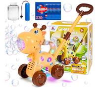 Goenb Automatic Bubble Machine Age 3+, Rechargeable Bubble Maker with 10 Bags of Bubble Concentrate Giraffe Lion Lawn Mover Bubble Blower with LED Light for Kids Girls