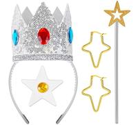 Goenb Princess Peach Costume Accessories, 4 PCS Set of Princess Peach Crown/Earrings/Gloves/Brooch Dress up for Women Girls