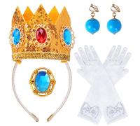 Goenb Princess Peach Costume Accessories, 4 PCS Set of Princess Peach Crown/Earrings/Gloves/Brooch Dress up for Women