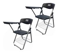 GOENN Set Of 2 ,Plastic Office Folding Chair With Writing Tablet ,Bold Steel Frame, For Training, Conferences , Business & Learning (Color : Black)