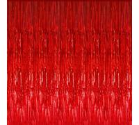 GOER 3.2 ft x 8.2 ft Metallic Tinsel Foil Fringe Curtains Party Photo Backdrop Party Streamers for Birthday,Graduation,New Year Eve Decorations Wedding Decor (1 Pack, Red)