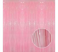 GOER 3.2 ft x 8.2 ft Metallic Tinsel Foil Fringe Curtains Party Photo Backdrop Party Streamers for Birthday,Graduation,New Year Eve Decorations Wedding Decor(4 Packs,Candy Pink)