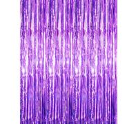 GOER 3.2 ft x 8.2 ft Metallic Tinsel Foil Fringe Curtains Party Photo Backdrop Party Streamers for Halloween Birthday,Graduation,New Year Eve Decorations Wedding Decor (4 Packs,Purple)