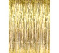 GOER 6.4 ft x 9.8 ft Metallic Tinsel Foil Fringe Curtains,Pack of 2 Party Streamer Backdrop for Birthday,Graduation Decorations and New Year Eve (Gold)