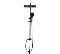 Görbach Black Shower Column Without Taps Mechanical Shower Column Shower Cabin Bath Shower Head Bathroom with Adjustable Fixings and Square Rain Head 25 x 25 cm