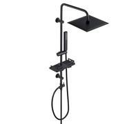 Görbach Black Stainless Steel Shower Column Without Mixer, Adjustable Wall Holes, Square Shelf 20 x 20 cm