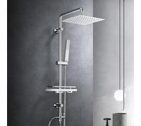 Görbach Hydromassage Shower Column - Stainless Steel Without Mixer Tap, Adjustable Wall Holes, Shower Head, Hand Shower Holder, 25 x 25 Square Shelf