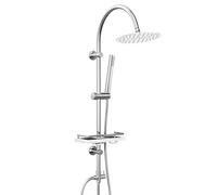 Görbach Rain Shower System with Shelf, Stainless Steel Shower Rail Set Without Fittings with Shower Head Diameter 20 cm Chrome