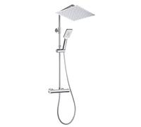 Görbach Rain Shower System with Thermostatic Mixer Tap, Stainless Steel Thermostat Shower Set with XXL Square Shower Head 30 x 30 cm, Chrome