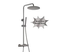 Görbach Rainfall Shower Set with Shower Fixture Complete Set, Stainless Steel Shower System with Thermostat Mixer Tap, Hand Shower, Shower Rod, Overhead Shower, D25 cm Gunmetal Grey