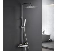 Görbach Shower Column with Thermostatic 304 Stainless Steel Shower Column Tap with Shower Head with Mixer, Rainfall Shower Set with Hand Shower Chrome (20 x 20 cm Square)