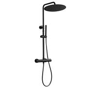 Görbach Shower Column with Thermostatic Mixer Tap 38 °C Anti-Scald Shower Column Black Adjustable Height, Inoxy 304 Thermostatic Shower Head, Shower Head D30 cm