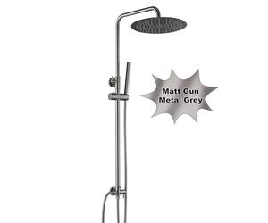 Görbach Shower Column Without Mixer, 304 Stainless Steel Hydromassage Shower Column Adjustable Riser Rail Set, Rain Shower Set with Shower Head and Hand Shower, D30 cm Grey Cane