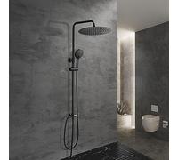 Görbach Shower Set Shower System Overhead Shower Rail Shower Column without Shower Fitting Matt Black with D30 Rain Shower Head