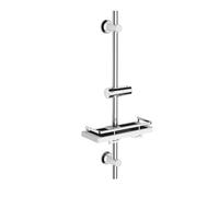Görbach Shower Set Stainless Steel Shower Rail with Shower Head Holder and Shower Shelf 70 cm Wall Rail with Variable Wall Fixings for Adapting to Existing Drill Holes Chrome