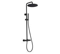 Görbach Shower System Shower Mixer Set in SUS304 with Bathroom Thermostatic Valve Anti Scald 38℃ Shower Bar Bracket Adjustable Height and Rainfall Shower Head Angle Adjustable Black D30cm.