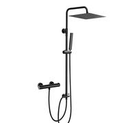 Görbach Shower System Thermostatic Anti Scald 38℃ Shower Mixer Set Bathroom in SUS304 with Shower Bar Bracket Adjustable Height,Multifunctio Hand Shower,Shower Head Black U-30x30.