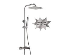 Görbach Shower System Thermostatic Anti Scald 38℃ Shower Mixer Set Bathroom in SUS304 with Shower Bar Bracket Adjustable Height, Hand Shower in Brass and Shower Head Adjustable Black 30x30cm.