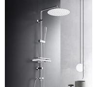 Görbach Stainless Steel Shower Column with Hydromassage, Rain Shower, Holder Shelf (D25 cm)